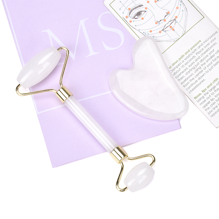 White Jade Roller and Gua Sha Set, Facial Lift and Contouring Tool for Skin Tightening Anti-Aging and Radiant Glow