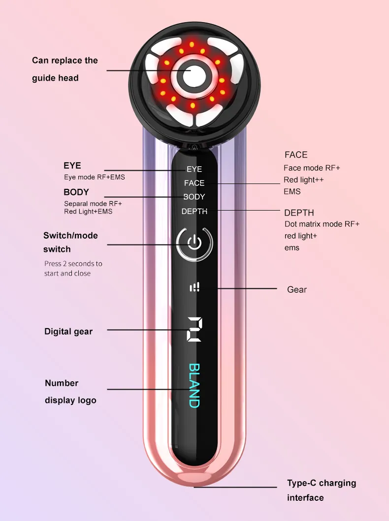 EMS RF LED Beauty Handheld Massage Tightening Anti Aging Wrinkle Two Head Facial Massager Image 9