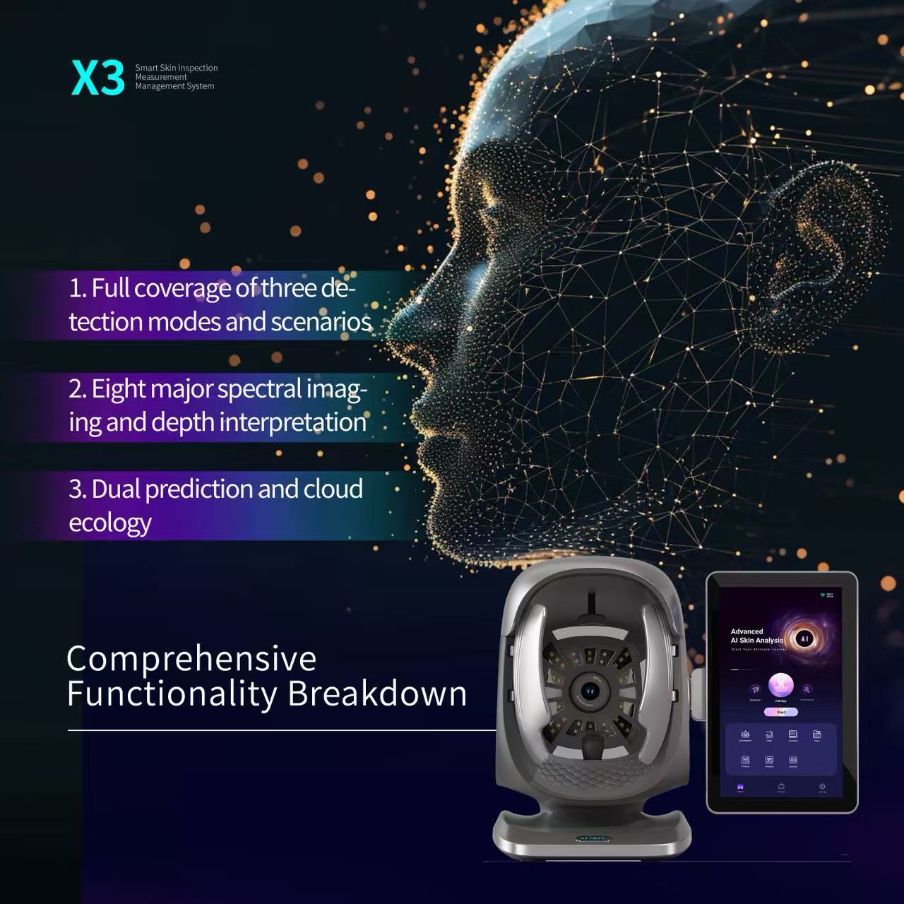 Factory Price X3Pro- AI Skin Analyzer Machine with UV Camera Electric Smart Scanner