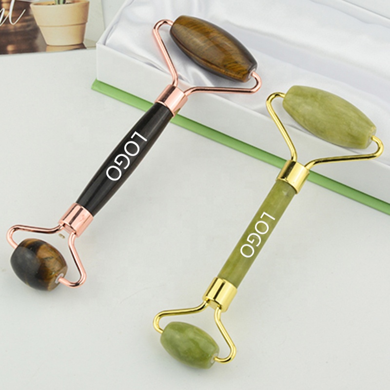 Custom Logo Facial Massage Tool Jade Massager Roller Set Green Xiuyan Gua Sha Stone Jade Roller for Face