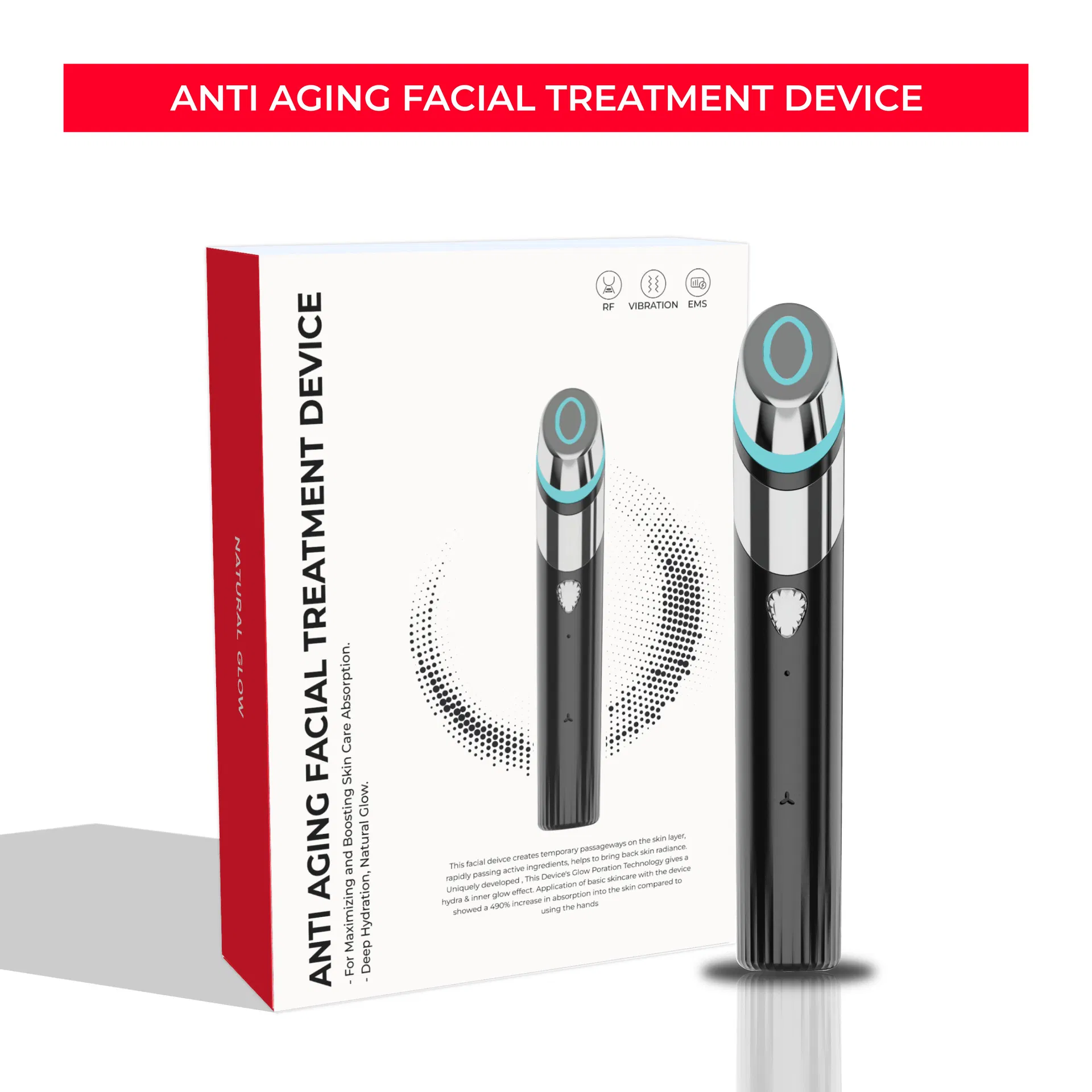 EMS Microcurrent LED Facial Device Glass Skin Glow Beauty Massager for Pore Tightening, Lifting, Acne Care &amp; Skin Rejuvenation
