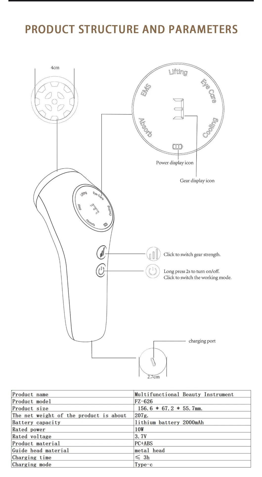 Professional Home Use Beauty Equipment Red Light Therapy Facial Massager RF+EMS Beauty Roller