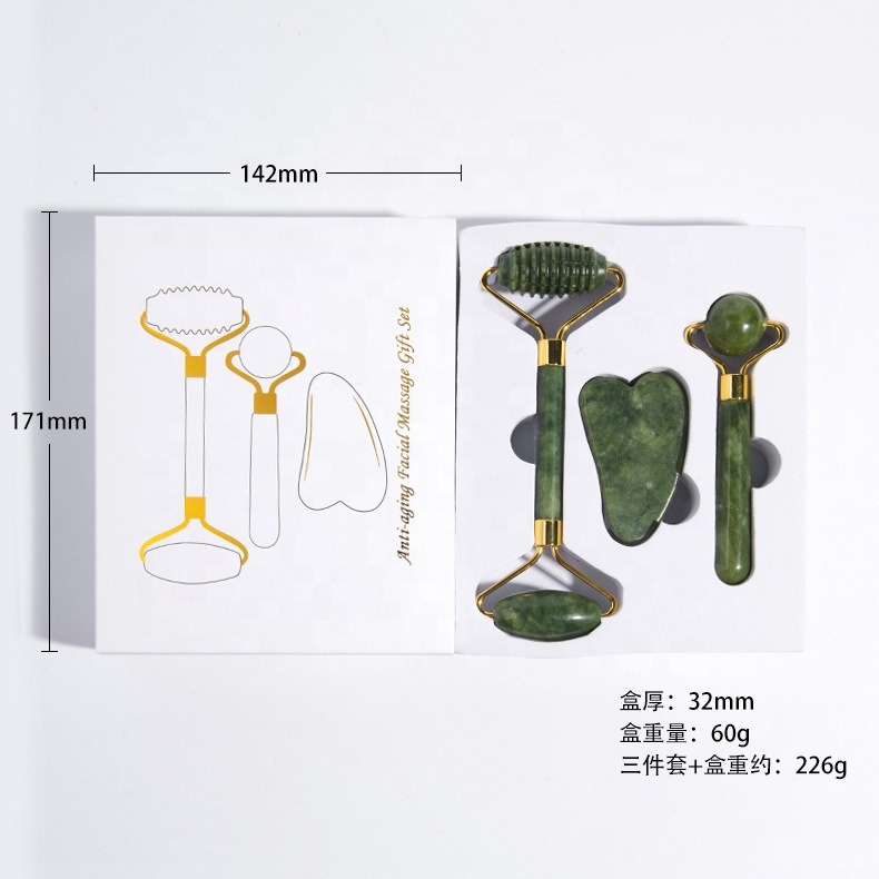 3 Pcs Jade for Face Sculpting Tool Roller Massager Gua Sha Gift Set Stone, Jade Gua Sha Scraping Massage Facial Tools for Women