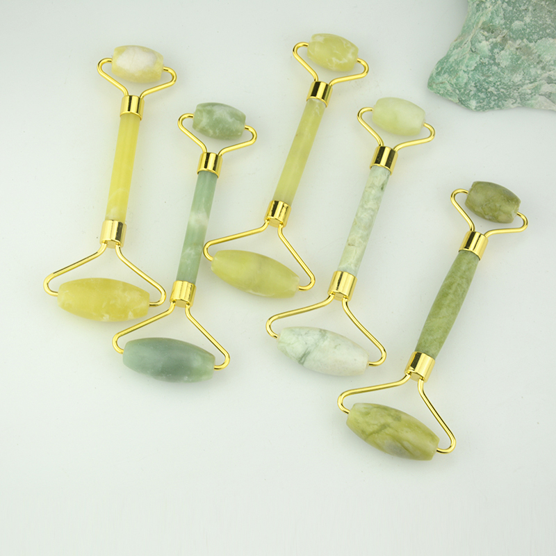 Custom Logo Facial Massage Tool Jade Massager Roller Set Green Xiuyan Gua Sha Stone Jade Roller for Face