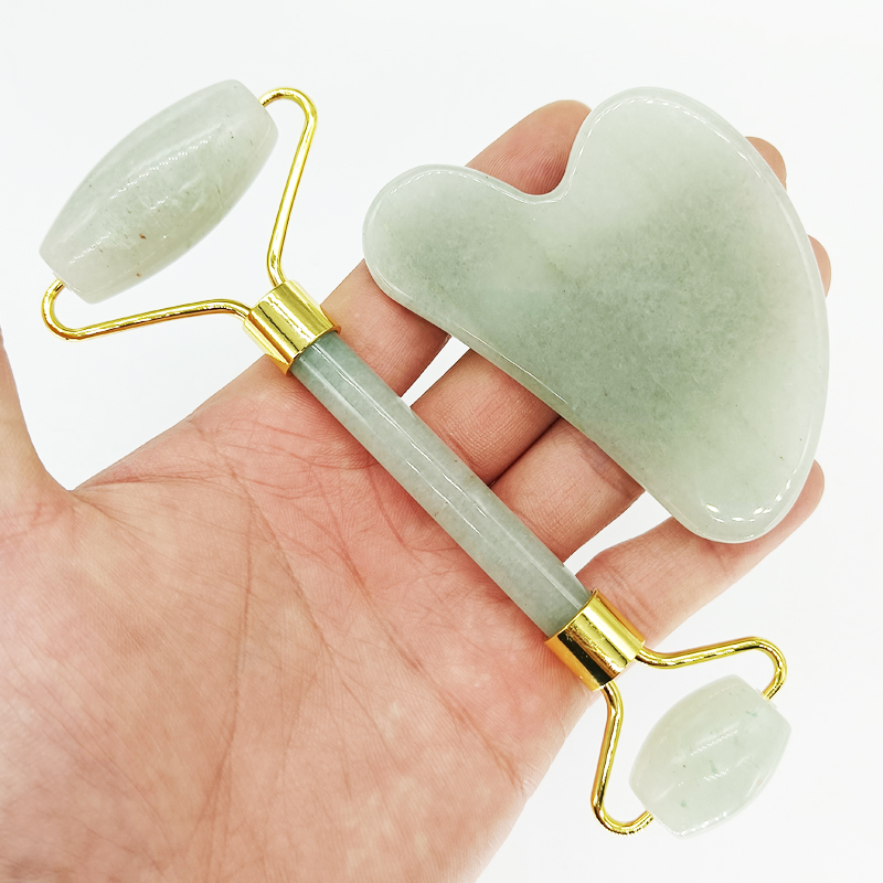 Selling Manufacturer Custom logo Jade Roller 100% Natural Beauty Massage for Face Facial Jade Stone Double Rose Quartz Jade