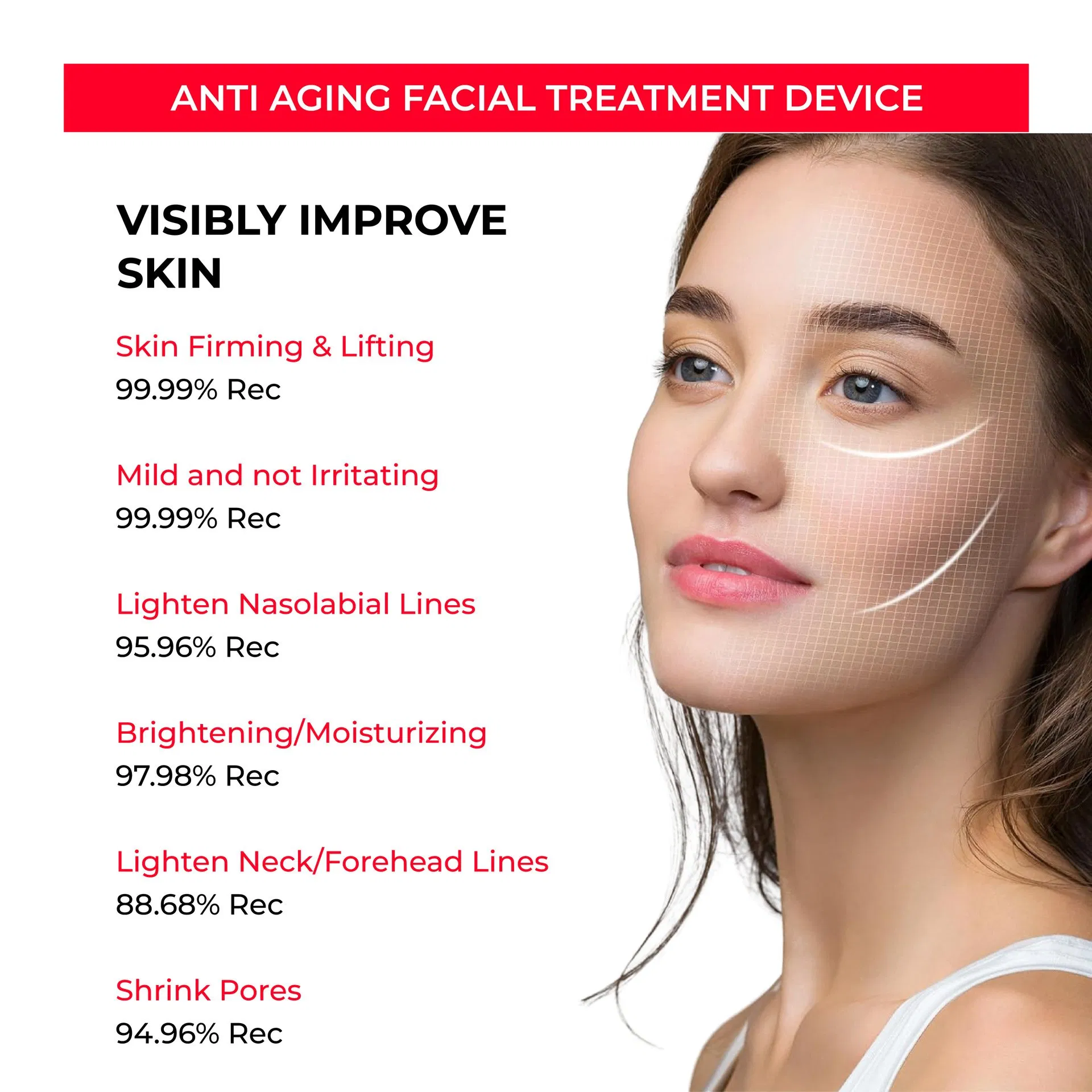 EMS Microcurrent LED Facial Device Glass Skin Glow Beauty Massager for Pore Tightening, Lifting, Acne Care &amp; Skin Rejuvenation