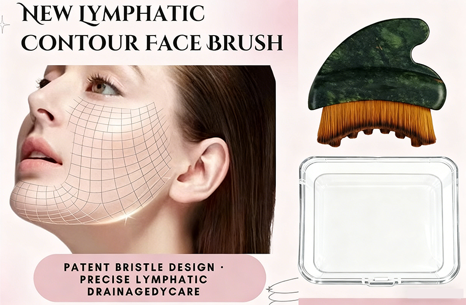 Factory 2-in-1 Jade Gua Sha Comb And Face Sculpting Brush For Jawline And Chin Definition And Lymphatic Drainage