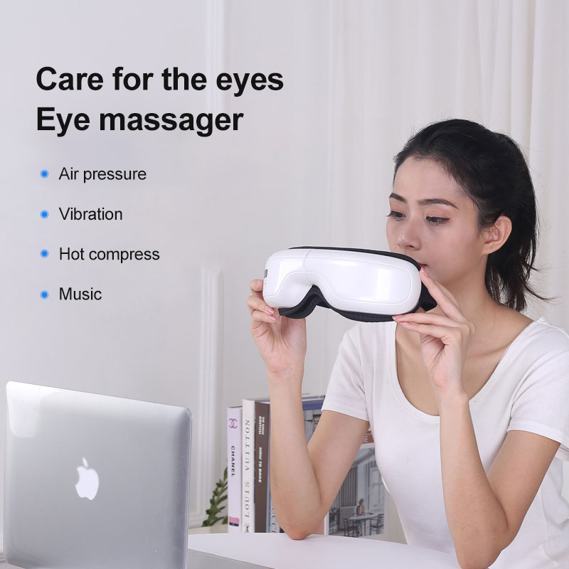 Smart Massage Eye Strain Relief Led Light Vibrator Bluetooth Electric Equipment Music Air Sac Eye Massager With Heat Compression
