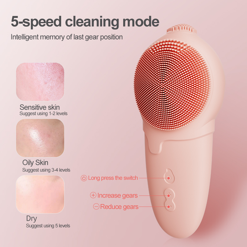 2025 New Arrival Handheld Facial Massager Waterproof Soft Silicone Face Washing Brush Electric Cleansing Device Pore Cleaner