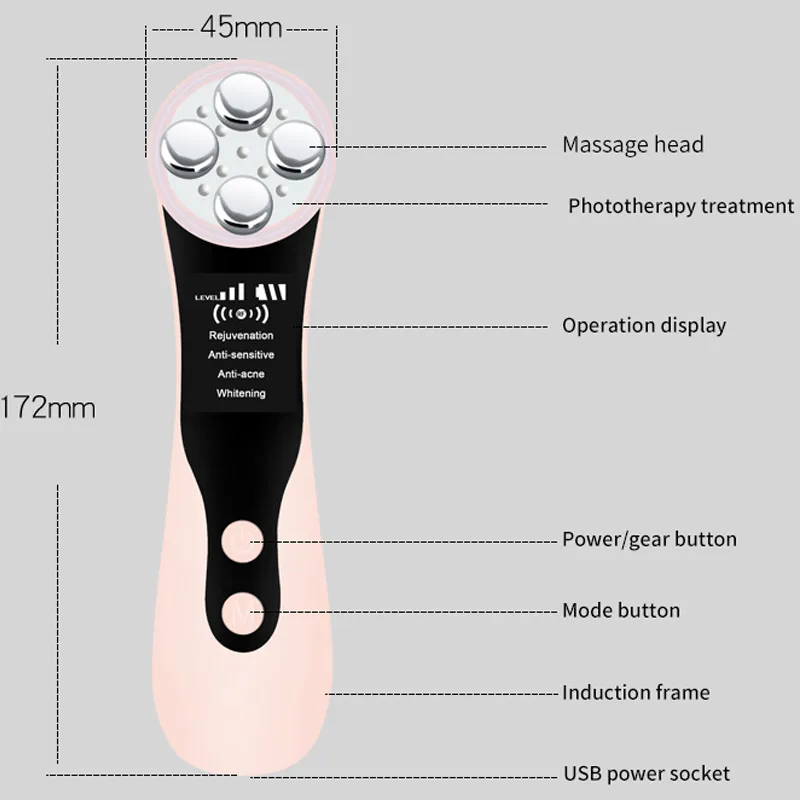 RF Frequency LED Facial Lifting Skin Tightening Blackhead Pore Cleaner Wrinkle Remover Beauty Massager