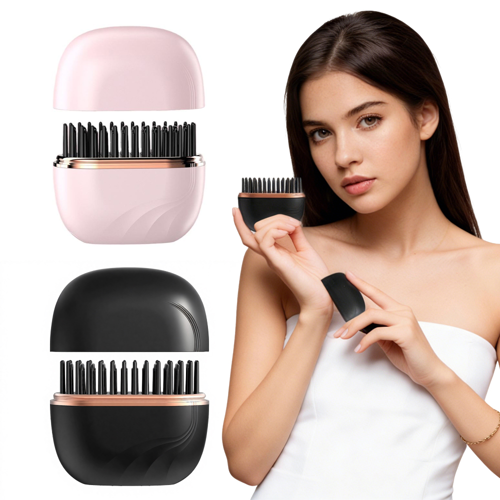 Cordless Mini Hair Straightener Brush Rechargeable Portable Hair Straightener Brush Fast Heating Hot Comb 3-Speed Temperature