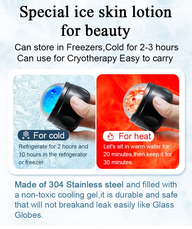 Black Handheld Hot Cold Freeze Facial Massager for Sore Muscles Pain Relief Massage Ball Roller for Face &amp; Back