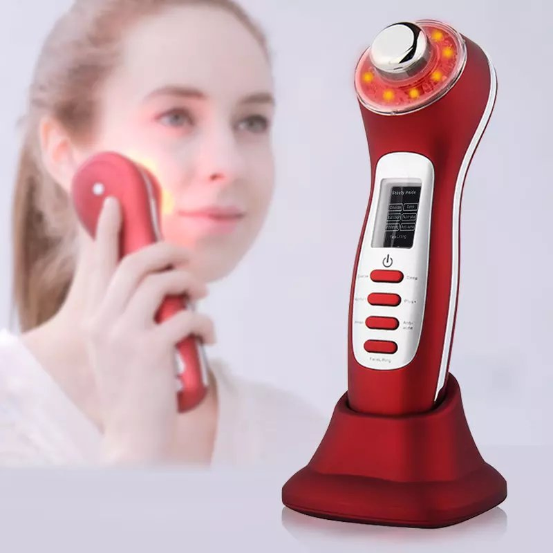 Face Beauty Equipment 4 in 1 LED Light Skin Therapy Galvanic Ion Facial Massager Ultrasound RF Equipment Face Massager