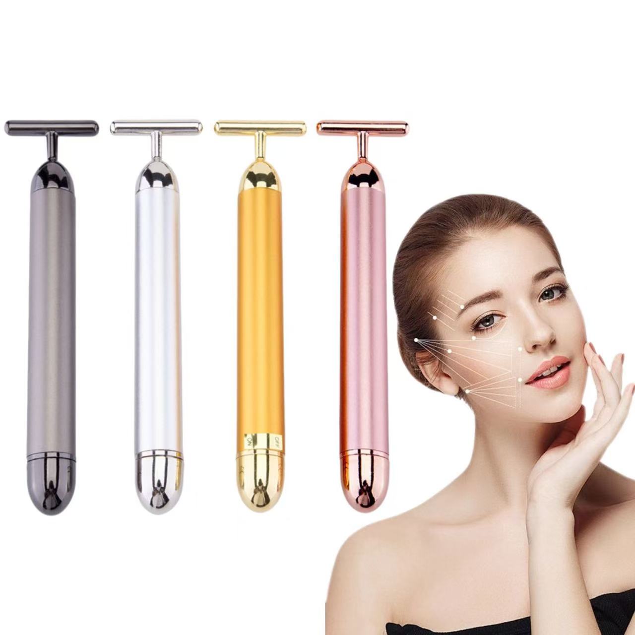 Private Label Customized 24k Golden T-Shape Facial Roller Energy Beauty Bar Magic Facial Massager Beauty Roller for Face Lifting
