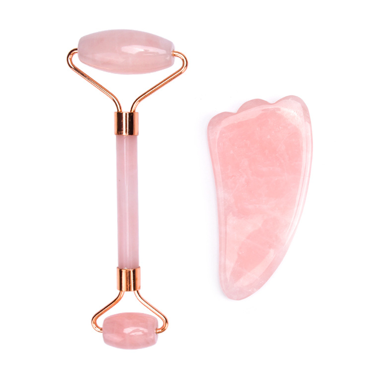 Best Seller OEM High Quality Rose Pink Quartz Facial Massager Jade Roller and Gua Sha Set Anti-Aging Massage for Face