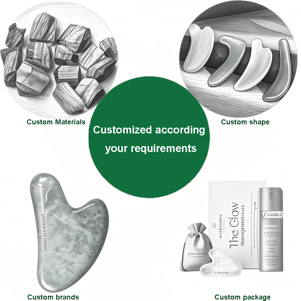 Natural Rose Quartz &amp; Jade Face Guasha Anti-Aging Facial Massager Portable Tool with Custom Logo