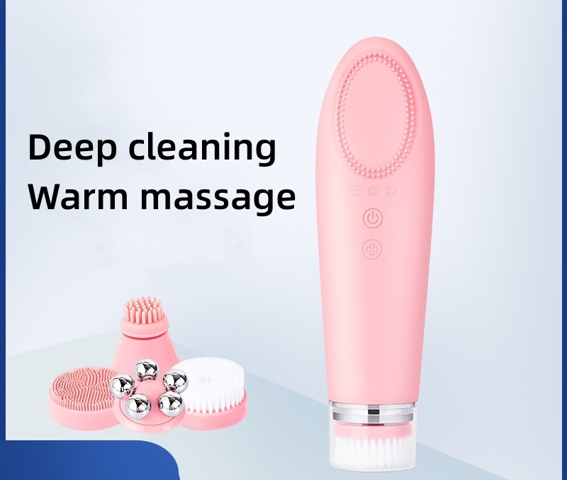 Electric Facial Cleansing Brush Clean and Warm Massage Multifunctional Facial and Eye Hot Compress Massager Beauty Device