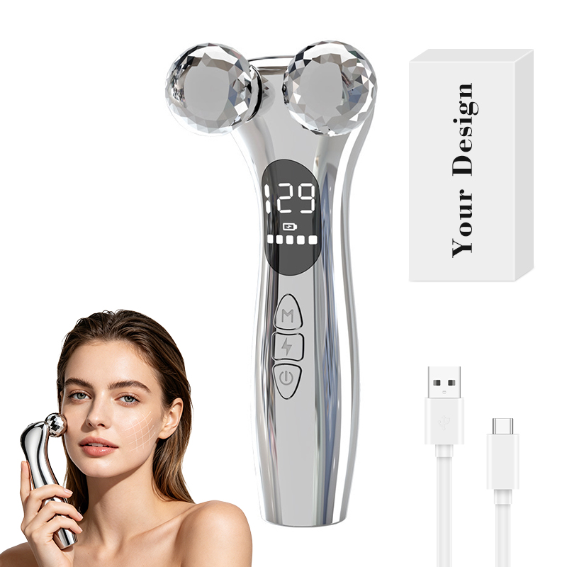Portable Stainless Steel Microcurrent Facial Device Double Roller Face Neck Lifting Massager LCD Electric v Face Lifting Device
