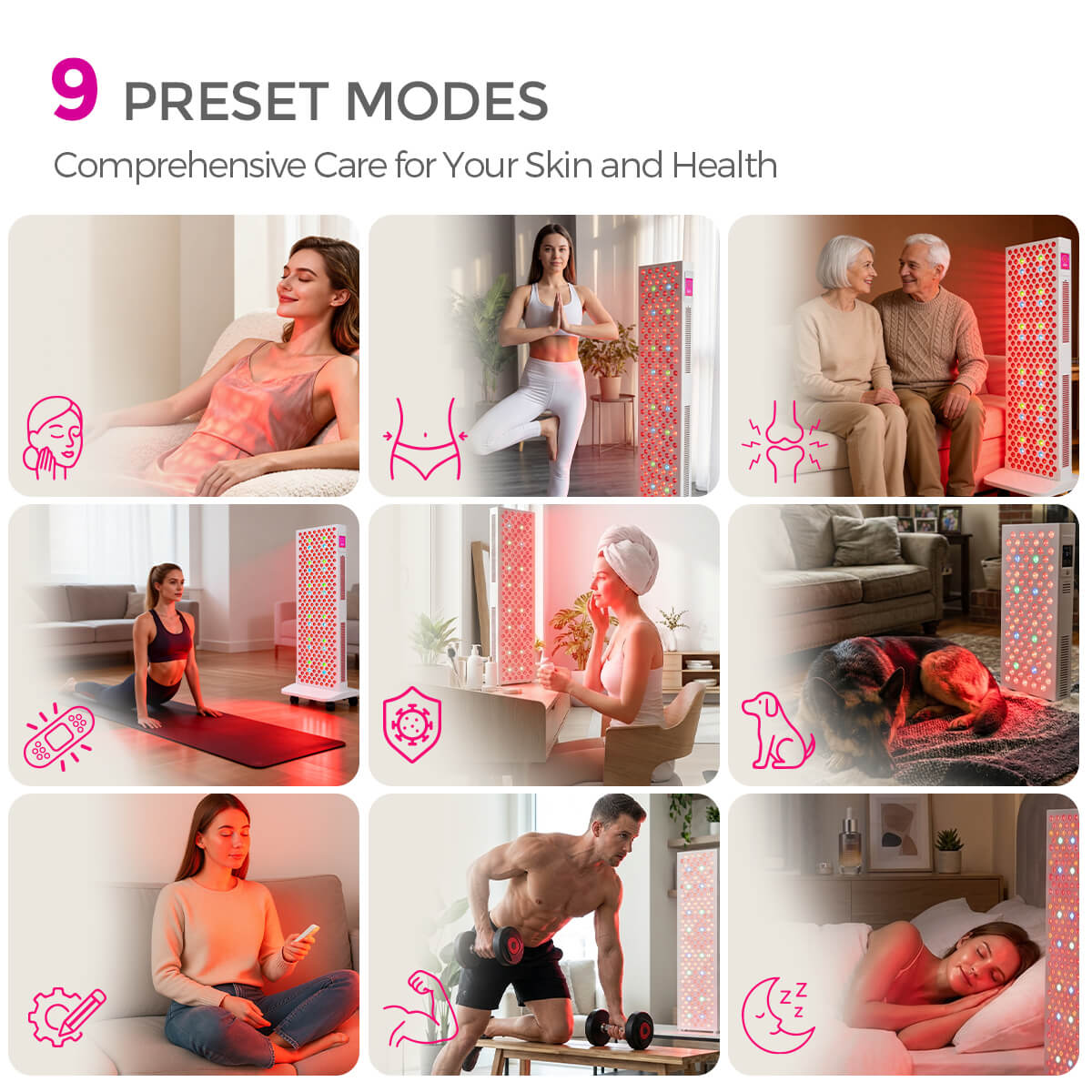 Upgraded System Hassle-Free Use 9 Wavelengths Smart Touch Control Movable Stand 4500W Red Light Therapy Panel