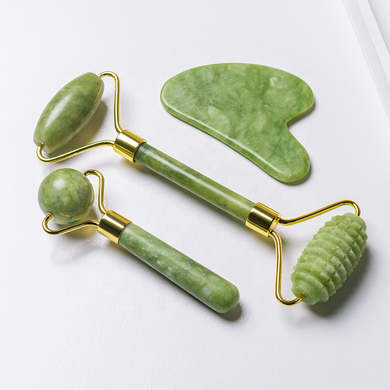 Green Vein Jade Roller for Facial Neck Body &amp; Muscle Relaxation Anti-Aging Gua Sha Face Massage Kit