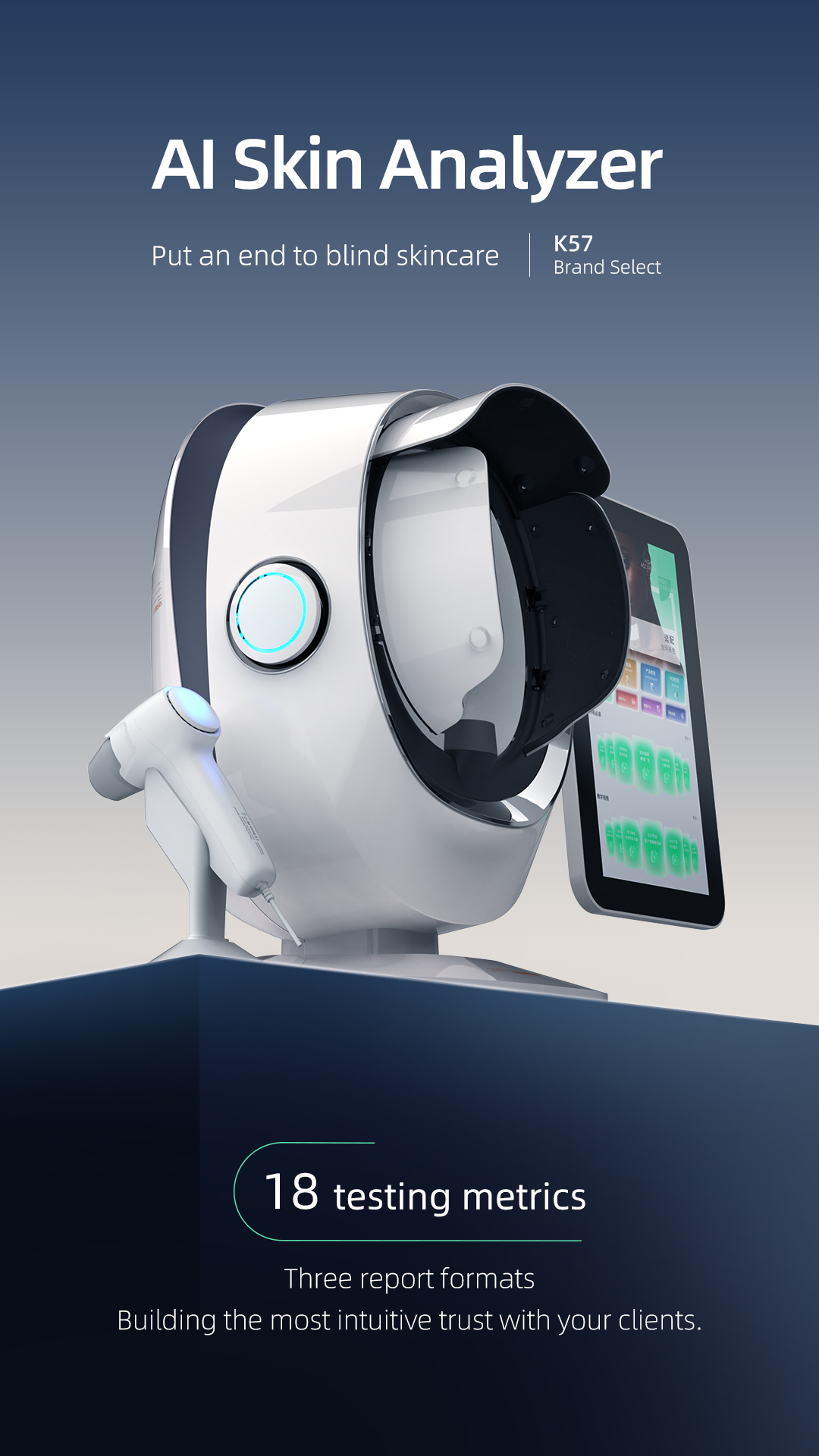 2026 3D Facial Skin Test Scanner Analyzer Ai Smart Detector Magic Mirror 15.6" Touch Screen Home Wrinkle &amp; Acne Analysis WiFi