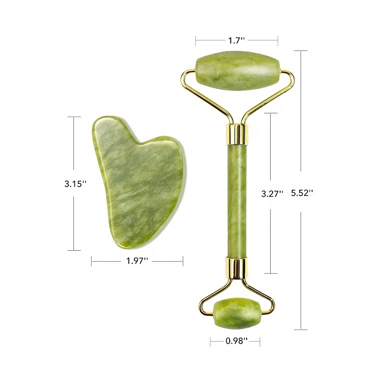Wholesale 2 In 1 Gem Stone Gua Sha Scraper Skin Care Green Crystal Jade Rollers For Facial Massage