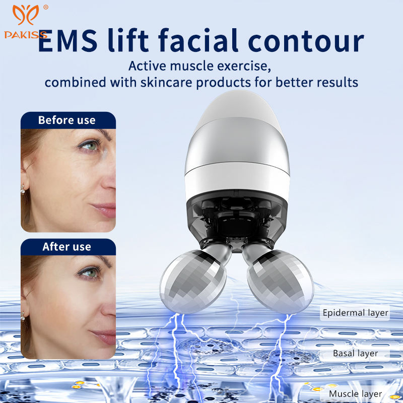 Pakiss Dual-Head Interchangeable Facial Massager with EMS + Vibration + Red/Blue Light for Face, Eyes