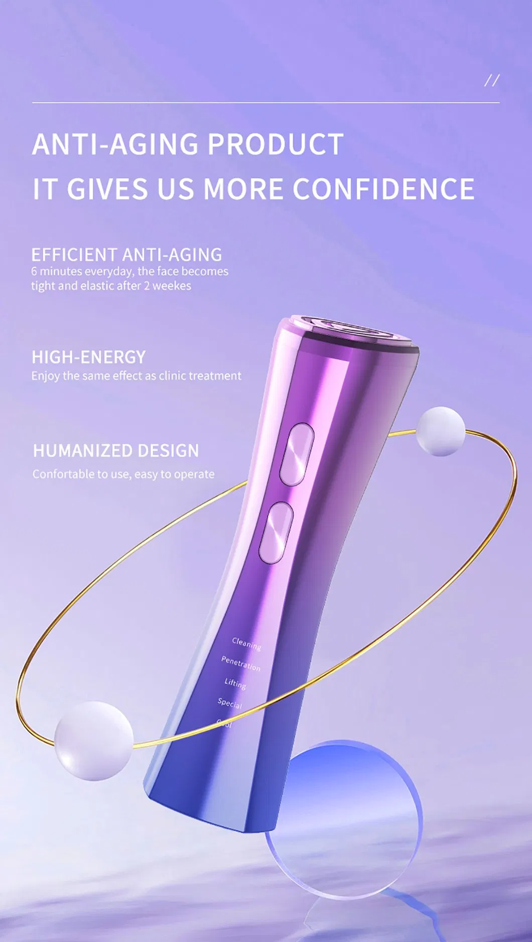 6 In1 Facial Lift Anti-Aging Whitening Skin Tightening USB Rechargeable Beauty Device