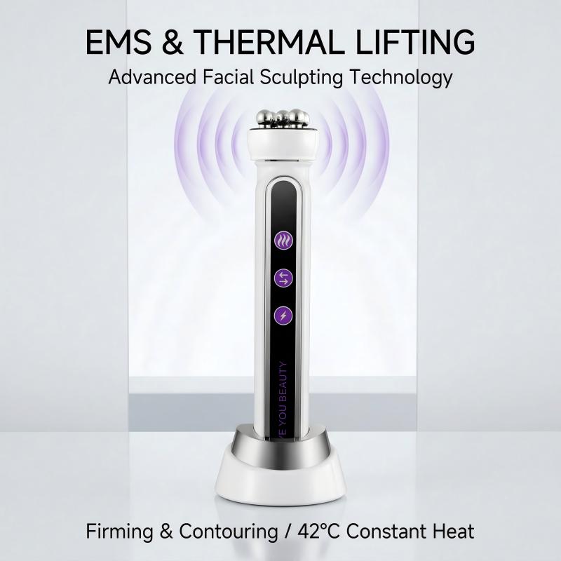 Home Use EMS Facial Roller Massager Electric Face Heating Roller Machine Anti Aging 360 Degree Rotation Rolling Device