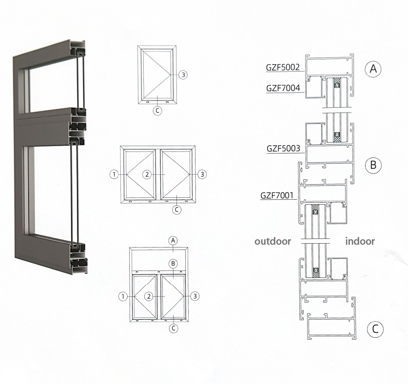 Aluminum casement window profile detail 1