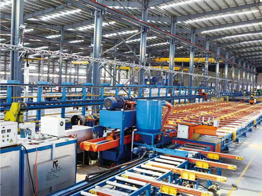 Powder coating production line for aluminum profiles