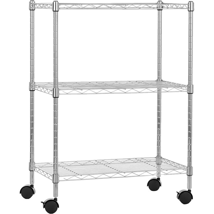 3 Layer Adjustable Storage Shelves Heavy Duty Iron Metal Organizer Rack Wire Mesh Storage Rack with Wheels