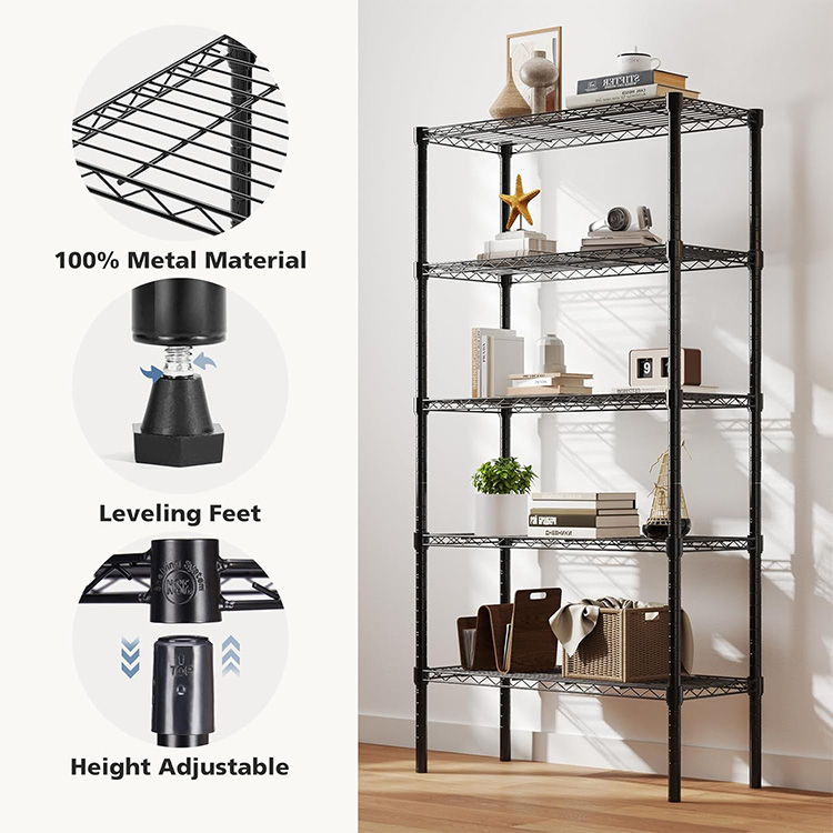 Heavy Duty Black  5 Tiers Wire Shelving Unit Storage Rack Metal Shelf Shelves Racking