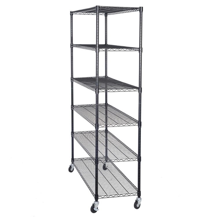 NSF Approval Heavy Duty Chrome 6 Tiers Commercial Storage Wire Steel Shelving with Wheels