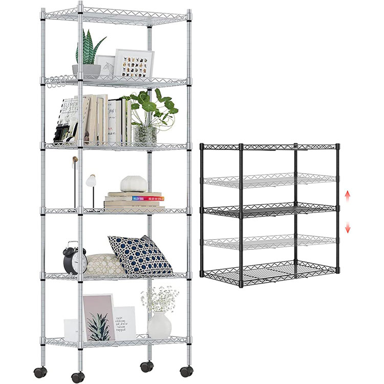 High Quality 6 Tiers Adjustable Steel Rolling Storage Chrome Roll Wire Shelving