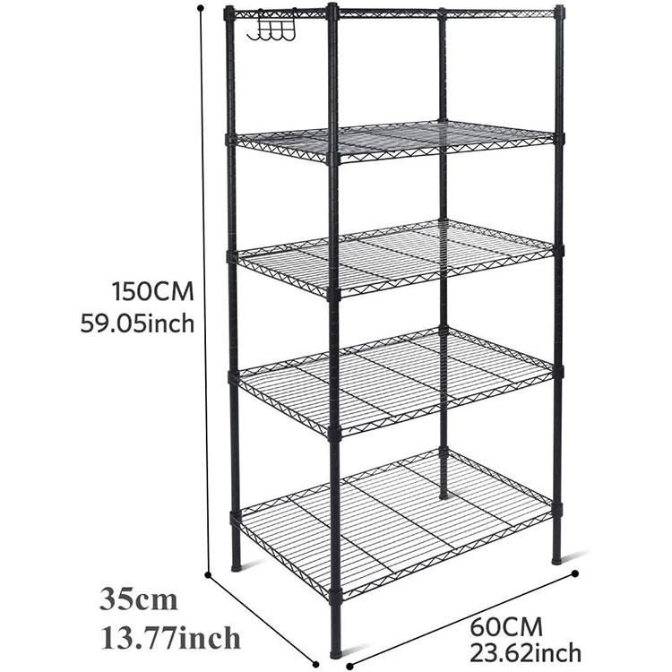 5 Tier Metal Storage Chrome Rack Shelf Kitchen Pantry Utility Shelf Display Adjustable Wire Chrome Shelf