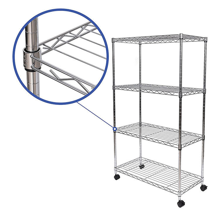 Heavy Duty 4 Tier Chrome Metal Movable Commercial Rack Wire Shelving on Wheels