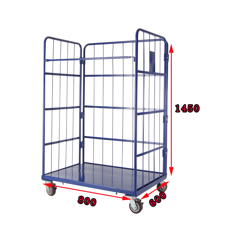 AMJ Blue Collapsible Nestable Detachable  Logistics Collapsible Logistics 3 Side Roll Container Trolley