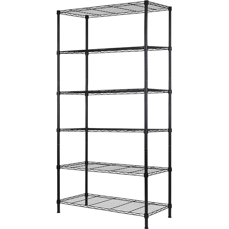 NSF Approval Adjustable Black Powder Coating 6 Tiers Home Wire Shelf