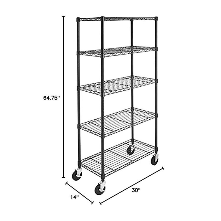 Wholesale Metal  5 Tiers  NSF Approval Adjustable Wire Rack Shelves Shelving Rack with Wheels
