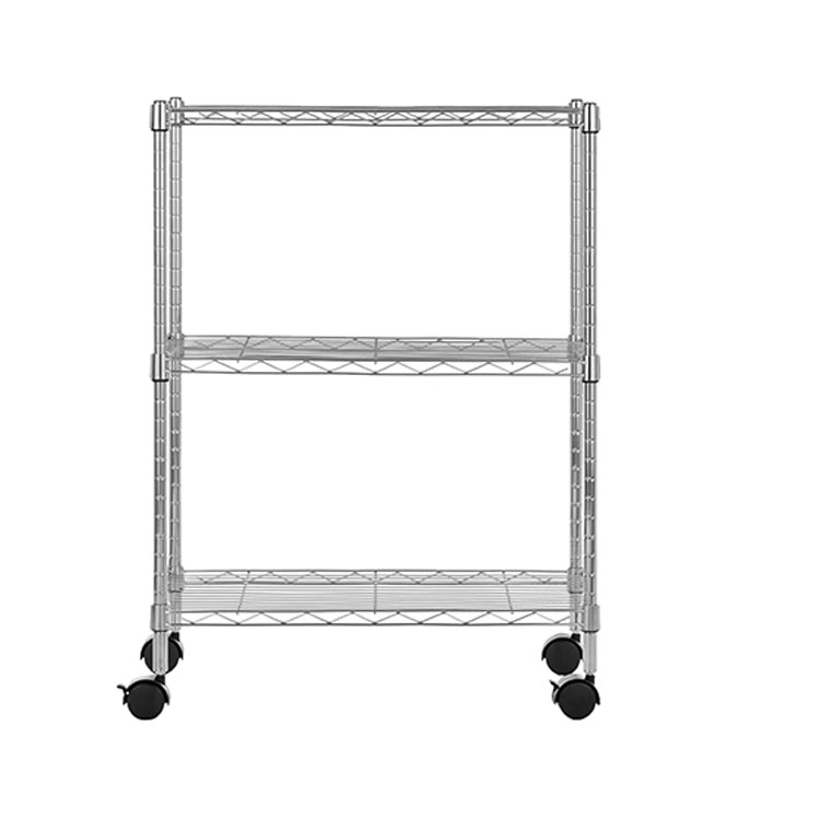3 Layer Adjustable Storage Shelves Heavy Duty Iron Metal Organizer Rack Wire Mesh Storage Rack with Wheels