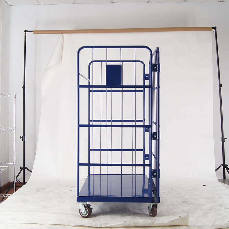 AMJ 3 Sides Retail Supermarket Express Delivery Logistic Storage Galvanized Metal Foldable Roll Container