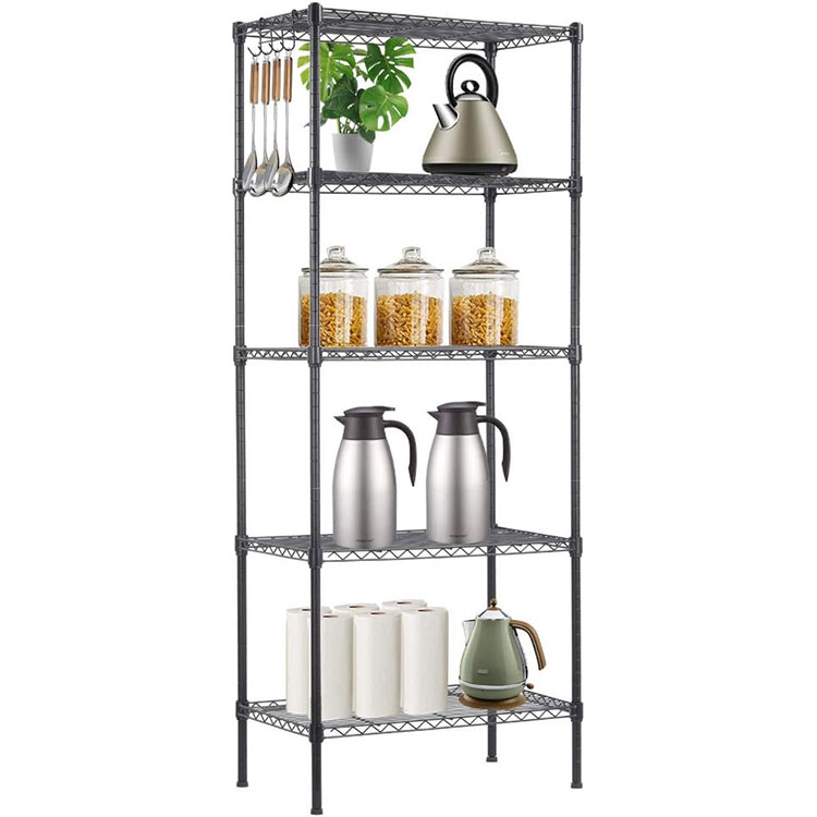 5 Tier Metal Storage Chrome Rack Shelf Kitchen Pantry Utility Shelf Display Adjustable Wire Chrome Shelf