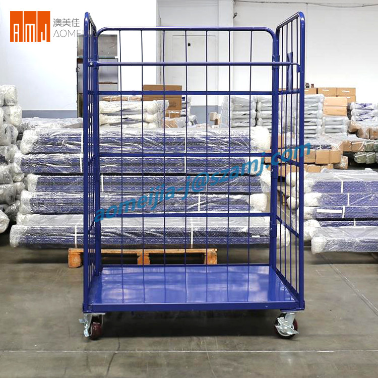 Heavy Duty Warehouse Industrial Folding Rolling Metal Storage Container Cart