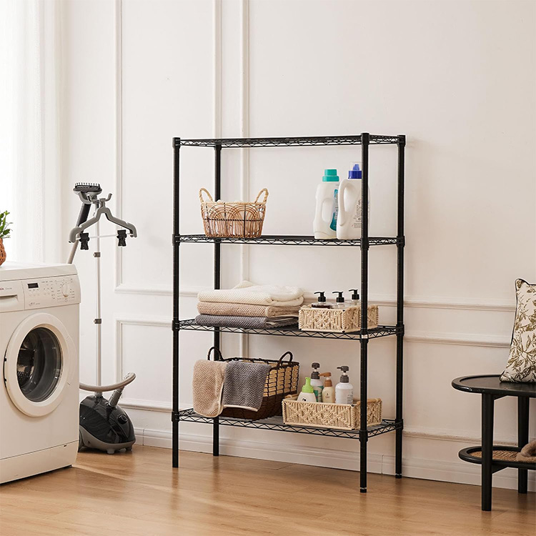 3.78" D X 35.43" W X 54.02" H Heavy Duty Black Shelving Unit Adjustable Storage 4 Steel Wire Rack Shelf