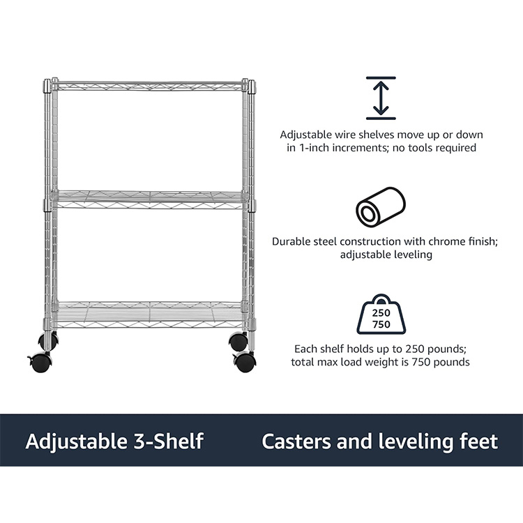 Hot Selling Adjustable Nsf Chrome Wire Display Shelf Steel Wire Shelving Unit Organizers