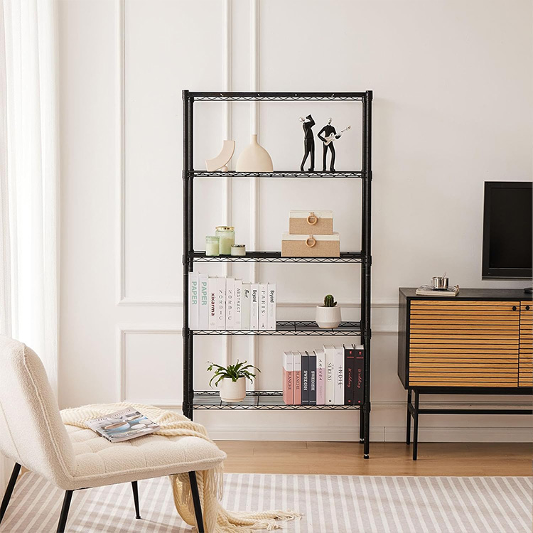 Heavy Duty Black  5 Tiers Wire Shelving Unit Storage Rack Metal Shelf Shelves Racking