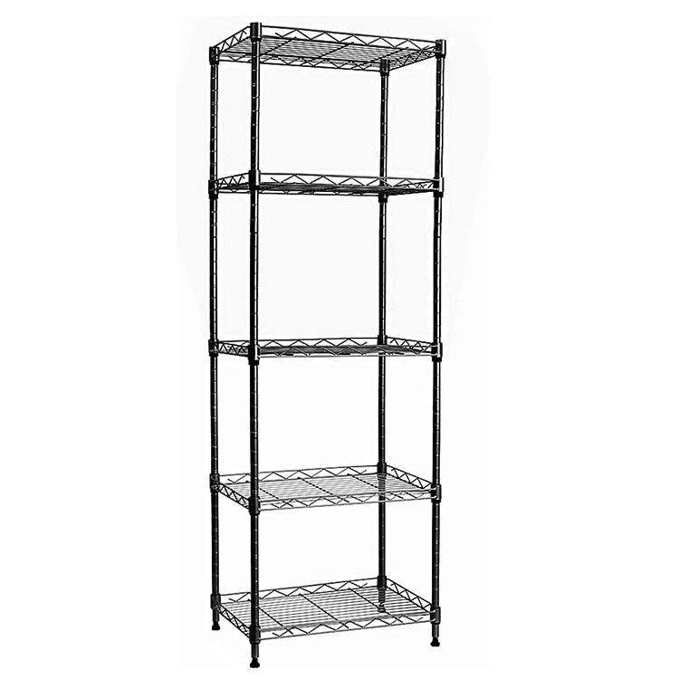 Hot Selling Laundry Bathroom Kitchen Black 5 Tier Adjustable Storage Shelf Metal Storage Rack Nsf Wire Shelving Unit