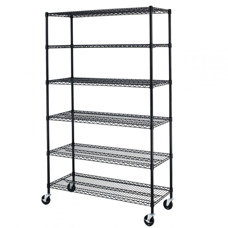 NSF Approval Heavy Duty Chrome 6 Tiers Commercial Storage Wire Steel Shelving with Wheels