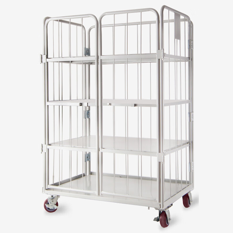 Galvanized Nestable Collapsible Metal Welded Steel Roll Container for Warehouse